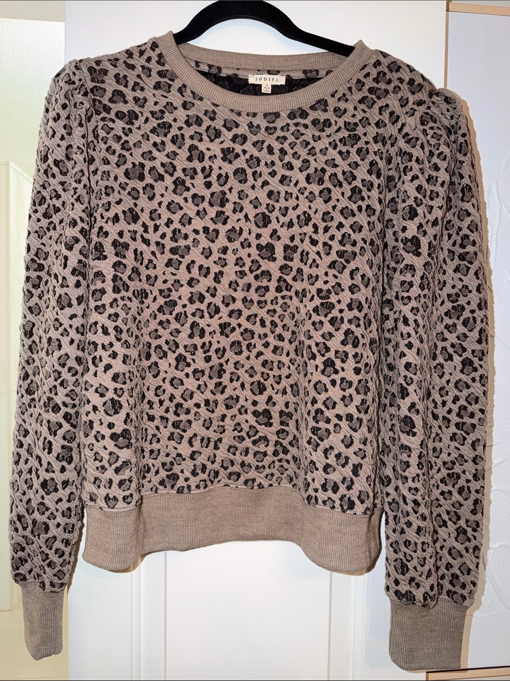 Jodifl Taupe and Black Leopard-Print Crewneck Sweater